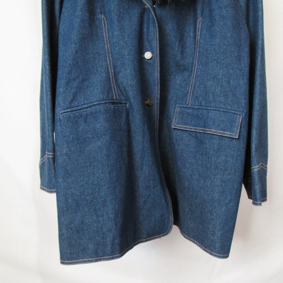 VINTAGE 70S Denim Jacket with Faux Fur Collar Dark Blue Wash Size Large - Picture 3 of 12
